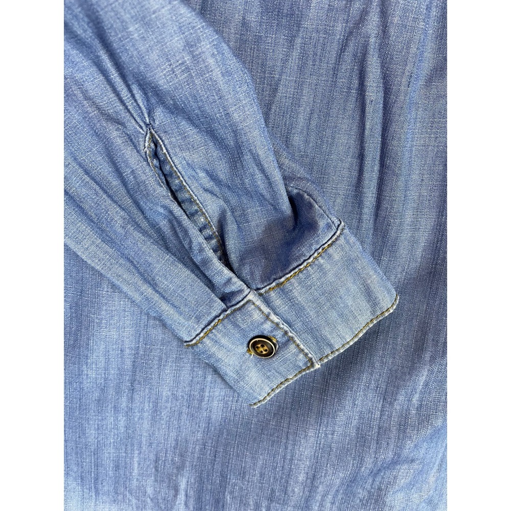 TWELVE by Ontwelfth lace up tunic shirt women's size L blue chambray long sleeve - Picture 10 of 15
